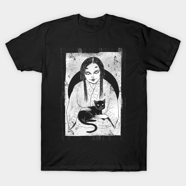 Kuroneko (White Print) T-Shirt by Bloody Savage